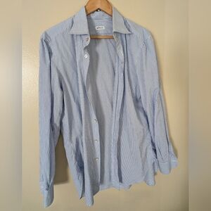 Kiton Blue/White Stripe Cotton Button Down French Cuff Shirt Men's